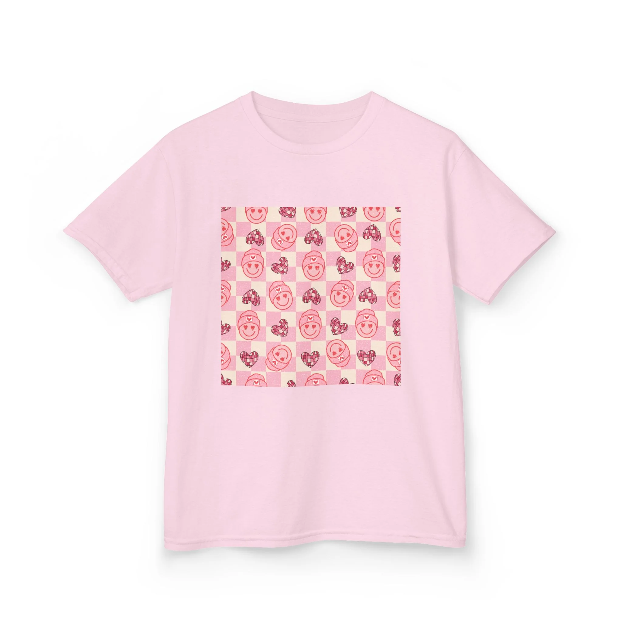 Pink Cartoon Pig Pattern Kids Tee | Cute Pig Faces, Pastel Animal Print