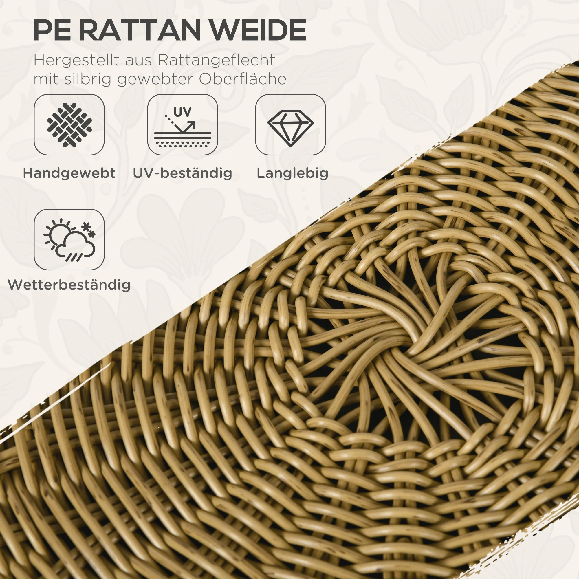 Outsunny Lounge-Set Rattan Zitgroep, Buitenmeubelset in Boho-stijl, 5-delig, 145 x 70 x 78 cm, Crème + Natuur + Zwart