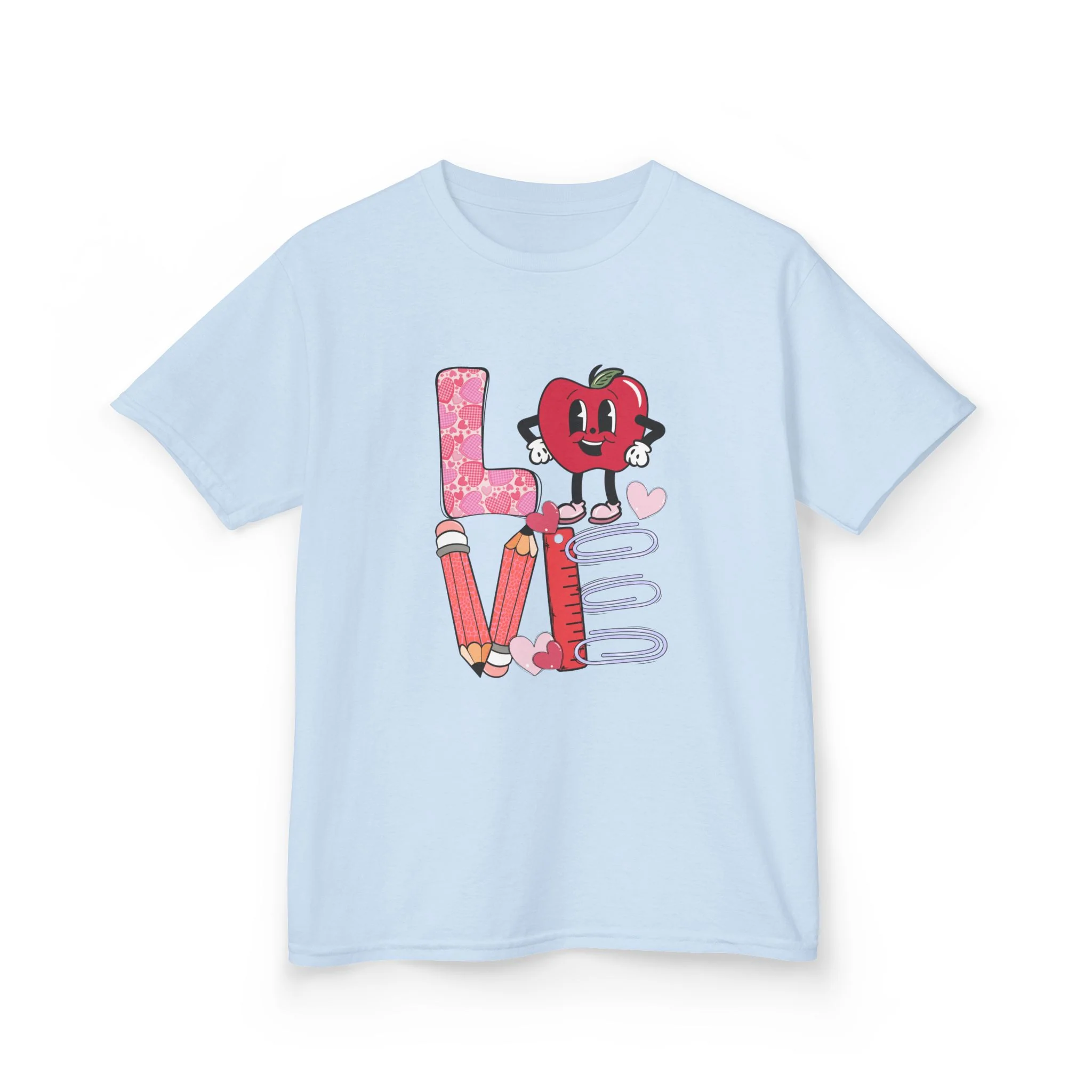 Love School Supplies Kids Tee | Heart Apple, Pencils & Notebook