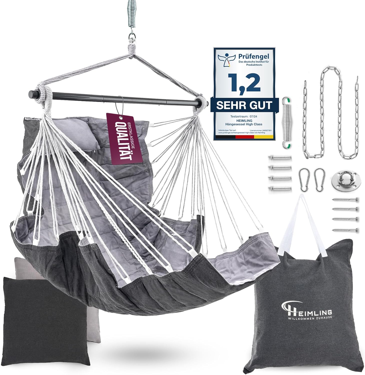 Hängesessel High-Class Outdoor & Indoor XXL [All Inclusive Paket mit Aufhängung + 3 Kissen] Kinder & Erwachsene bis 150 kg | Hängematte Wohn- Schlafzimmer, Garten Balkon Terrasse