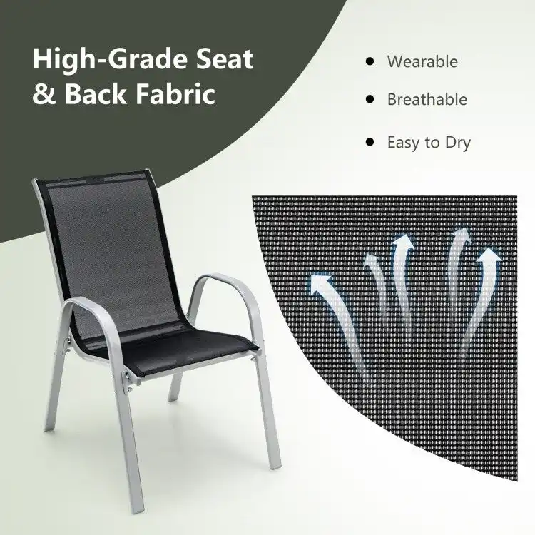 4 Pieces Stackable Patio Dining Chairs Set with Armrest - 29 x 21.5 x 35.5 (L x W x H)