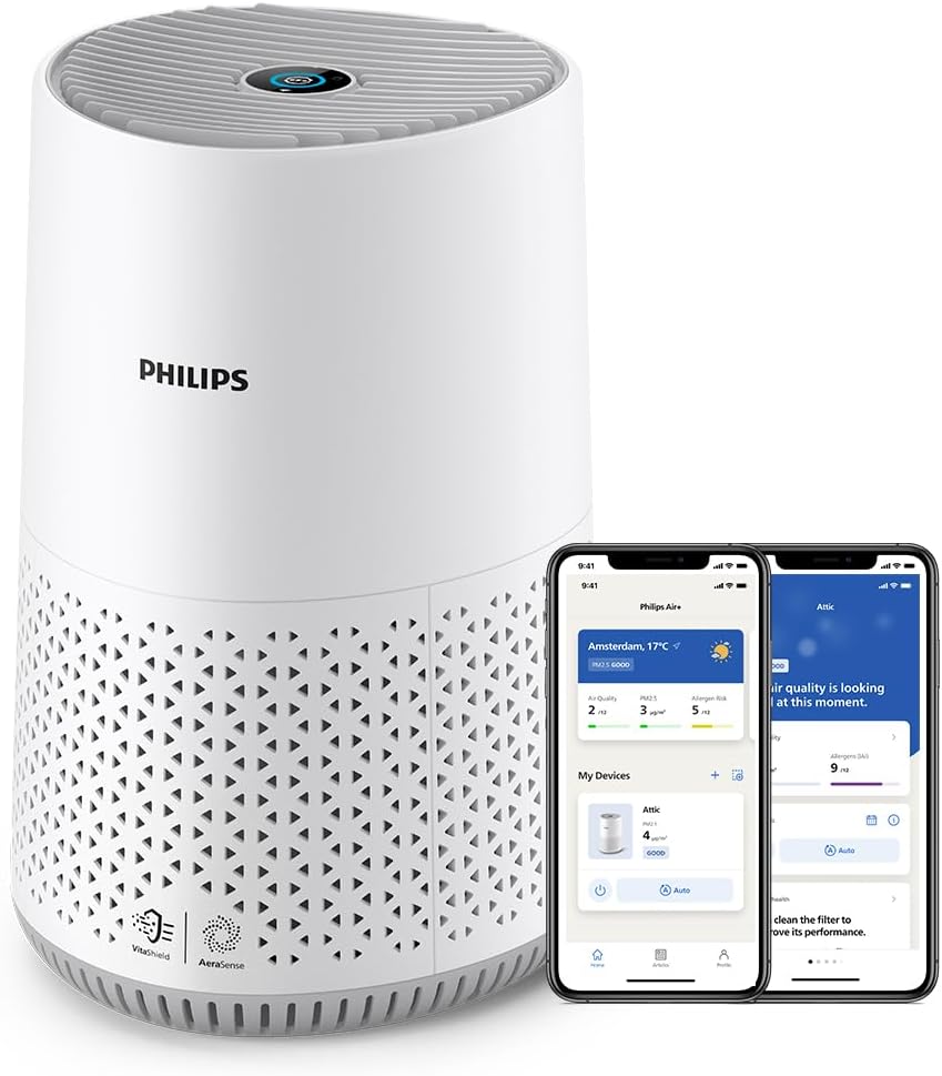 Philips 600 Series Air Purifier, Smart Sensor, Ideal for Allergies, HEPA Filter Removes 99.97% of Pollutants, Covers up to 44 m², App Control, White (AC0651/10)