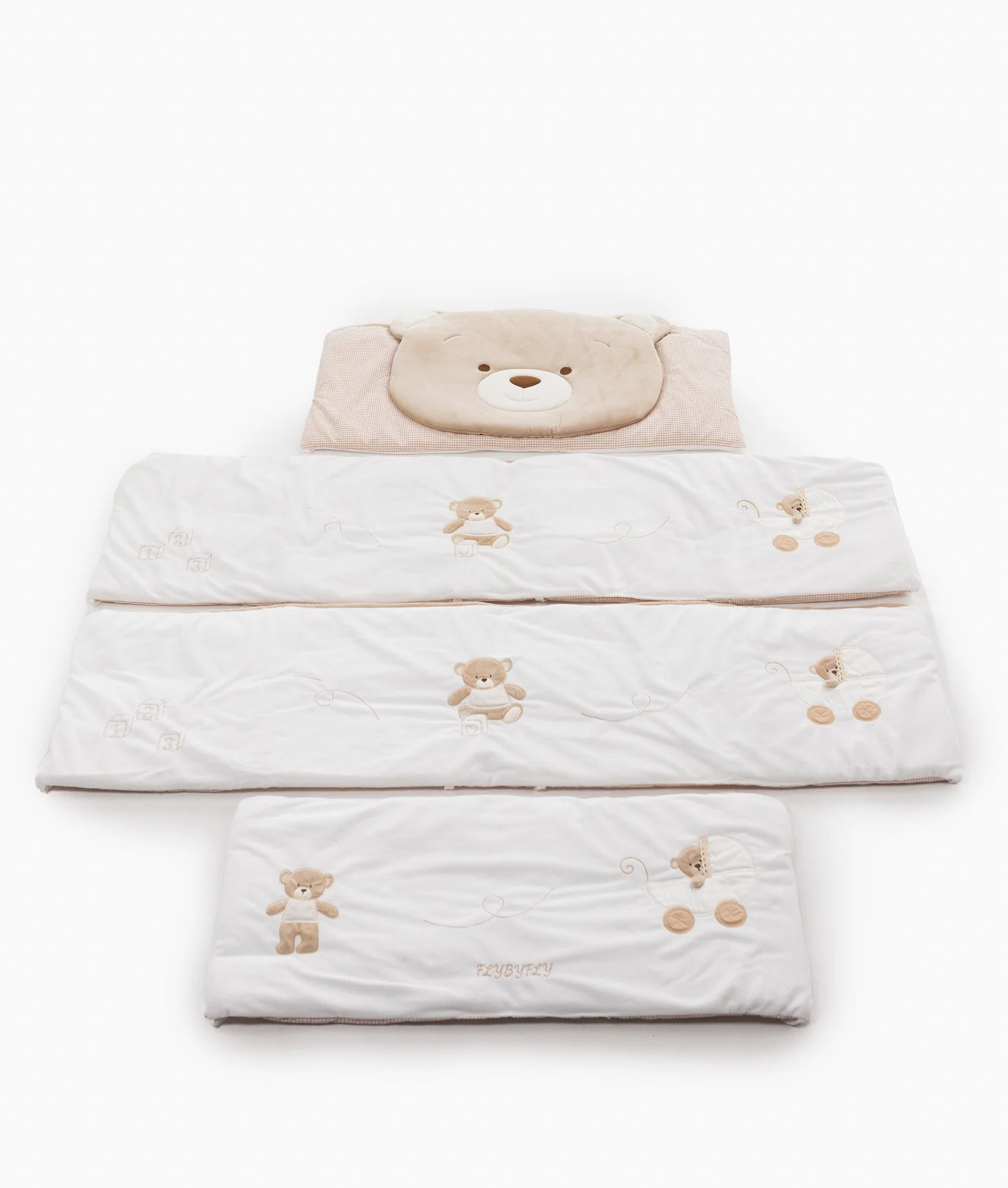 4pc Cot Bumper Set | White & Beige