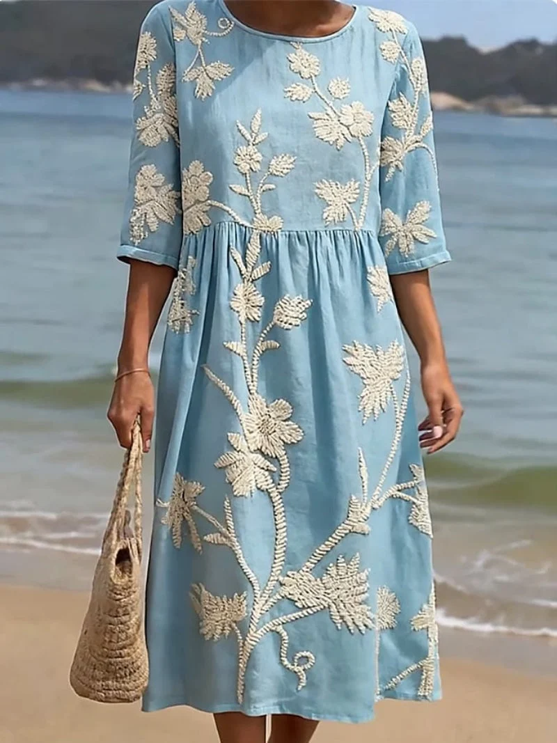 Womena??s Floral Midi Dress Lightweight Summer Style