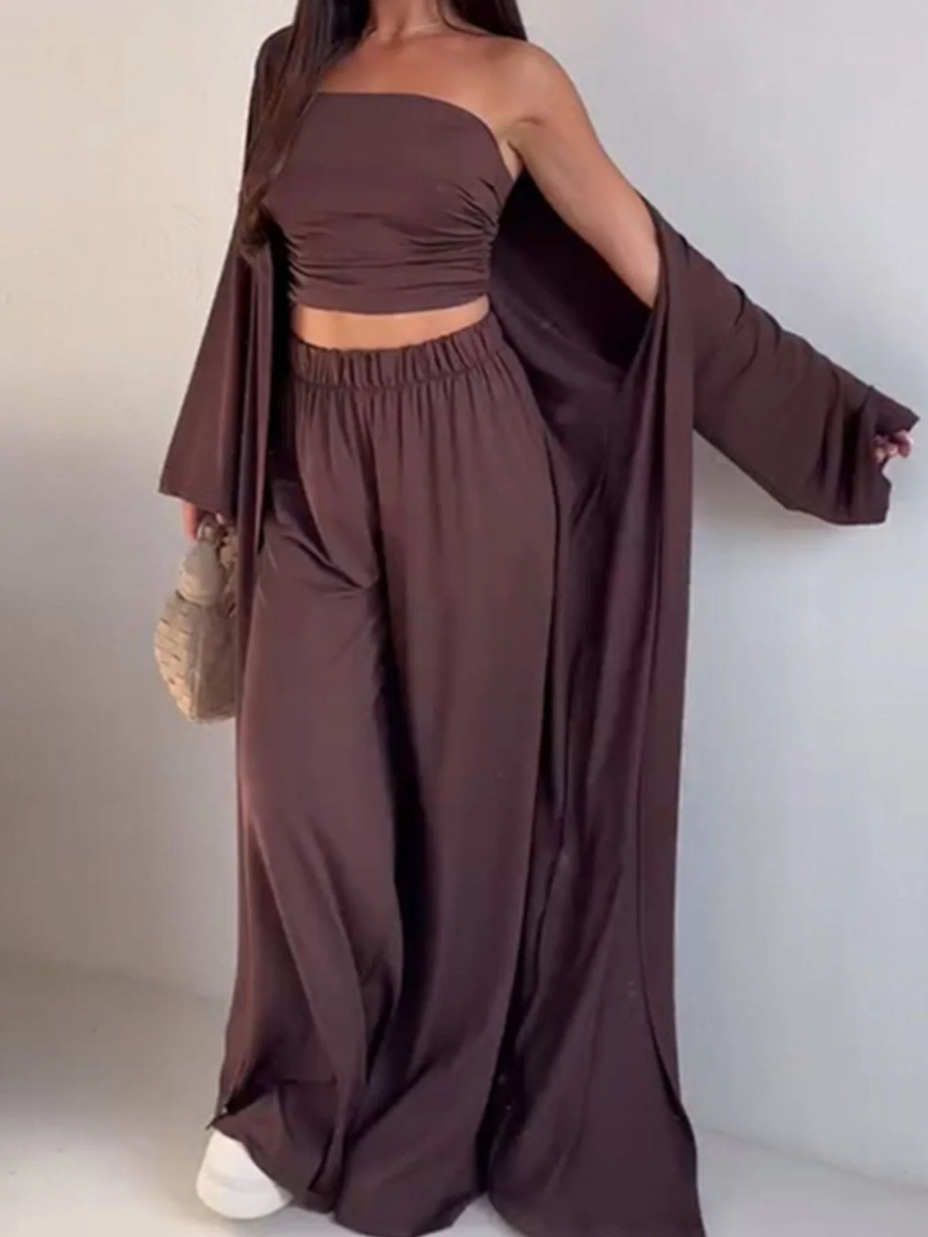 Tube Top & Cardigan & Pants Three Piece Set