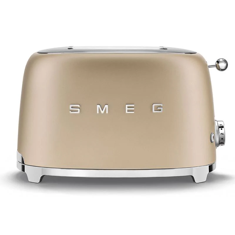 2025 Tostadora SMEG TSF01CHMUK Retro 2 Rebanadas Estilo Años 50 – Acabado Mate Champagne