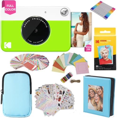 KODAK Printomatic fotocamera a stampa istantanea   custodia morbida   carta fotografica Zink 2x3" 20pz   album   adesivo   cornici per adesivi   cornici sospese   pennarelli   Verde : Elettronica