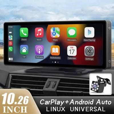 Lecteur multimédia de voiture 26,06 cm (10,26 pouces) avec Carplay Sans fil et Android Auto Sans fil, moniteur de voiture portable universel avec