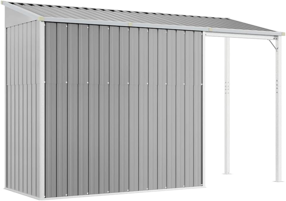 vidaXL Gartenhaus, Geräteschuppen mit Schleppdach Schrägdach, Gerätehaus für Gartengeräte Werkzeuge, Garten Metall Schuppen, Hellgrau Stahl