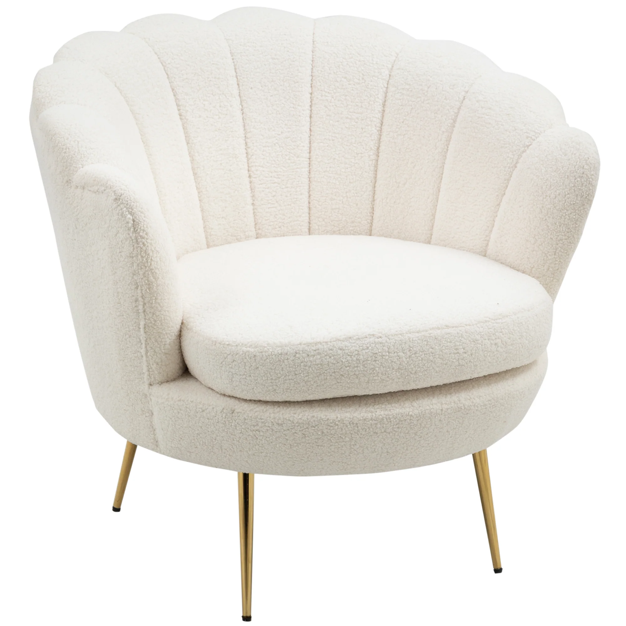 HOMCOM Fauteuil in Schelpvorm, Relaxstoel, Ontspanningsstoel, Metalen Poten in Goudlook, 79D x 77B x 77H cm, Wit