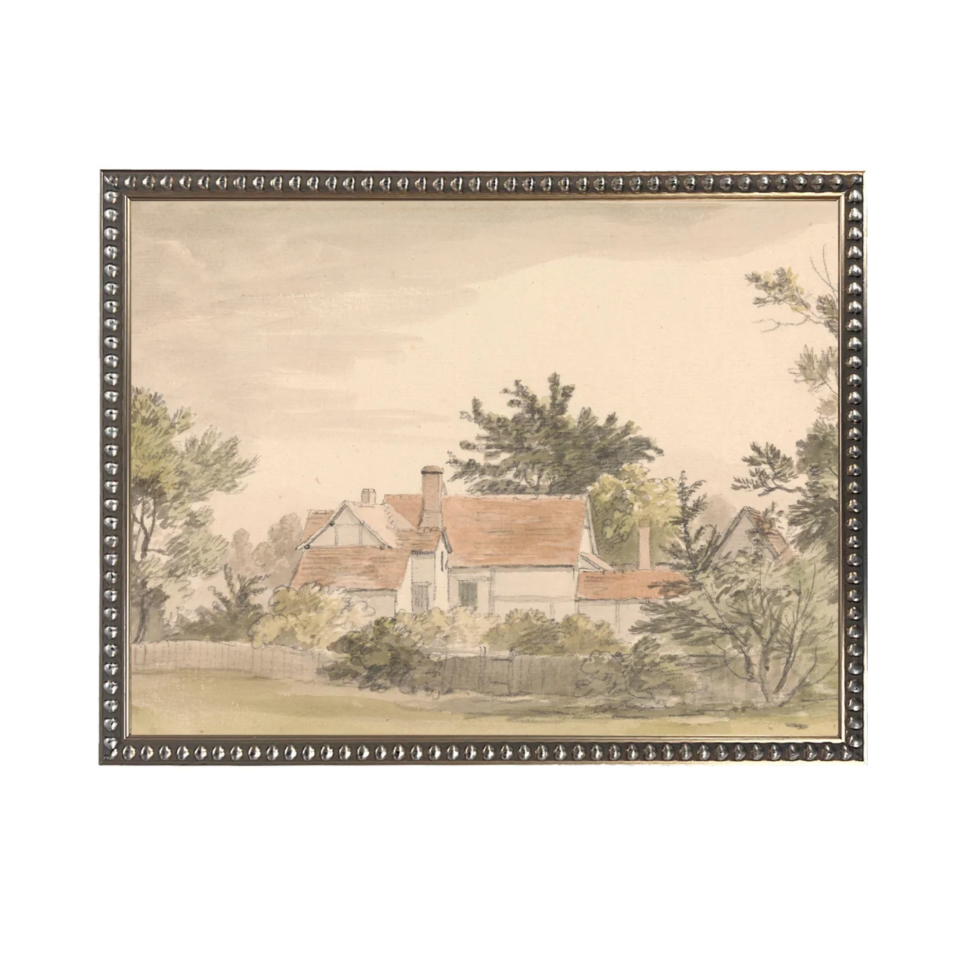 Vintage Watercolor Sketched House Framed Art