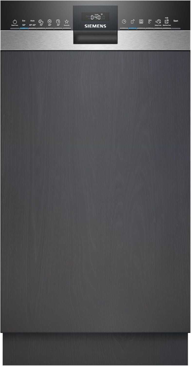 Siemens SR53HS74KE, iQ300, Smarter teilintegrierter Geschirrspüler, 45 cm, Eco 50°C Programm, varioSpeed Plus, höhenverstellbarer Oberkorb, Rackmatik, Kindersicherung, LED-Innenbeleuchtung, Edelstahl