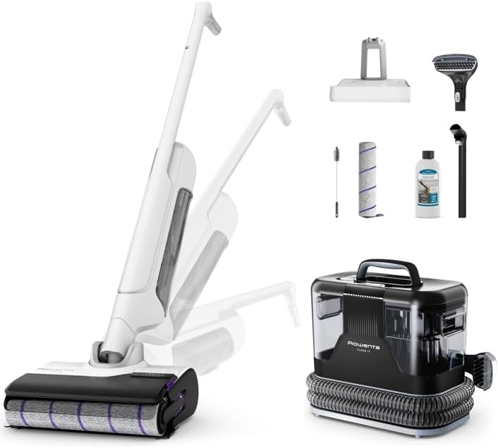 Rowenta X-Clean 10 et Clean it, Aspirateur Laveur sans Fil et Shampouineuse, Parfait pour Tâches Tenaces et Poils, Sols Durs, Moquettes et Tapis GZ7540WO + IN5010F0