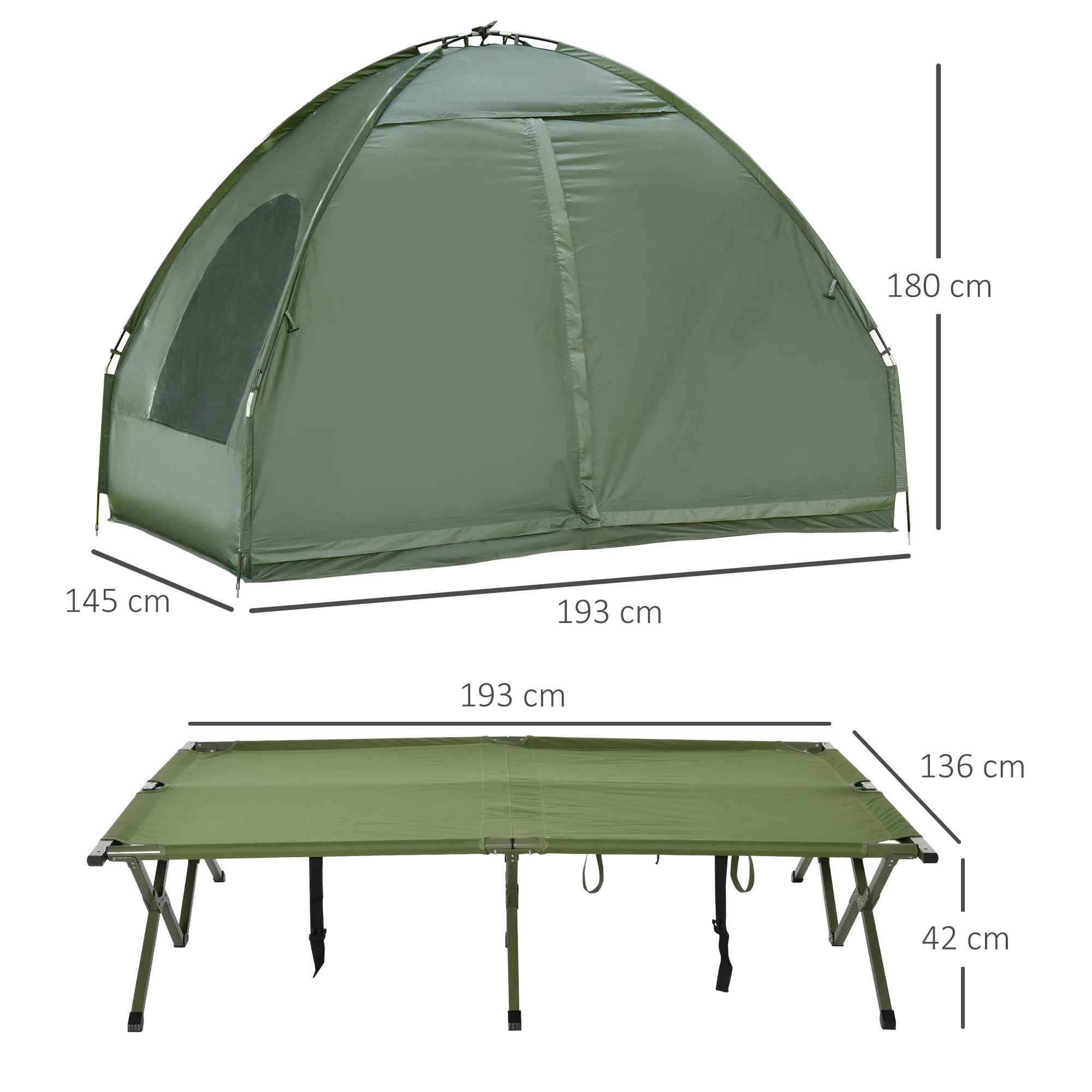 Outsunny Campingbedje met Matras Hoge Slaap Draagbaar, Groen