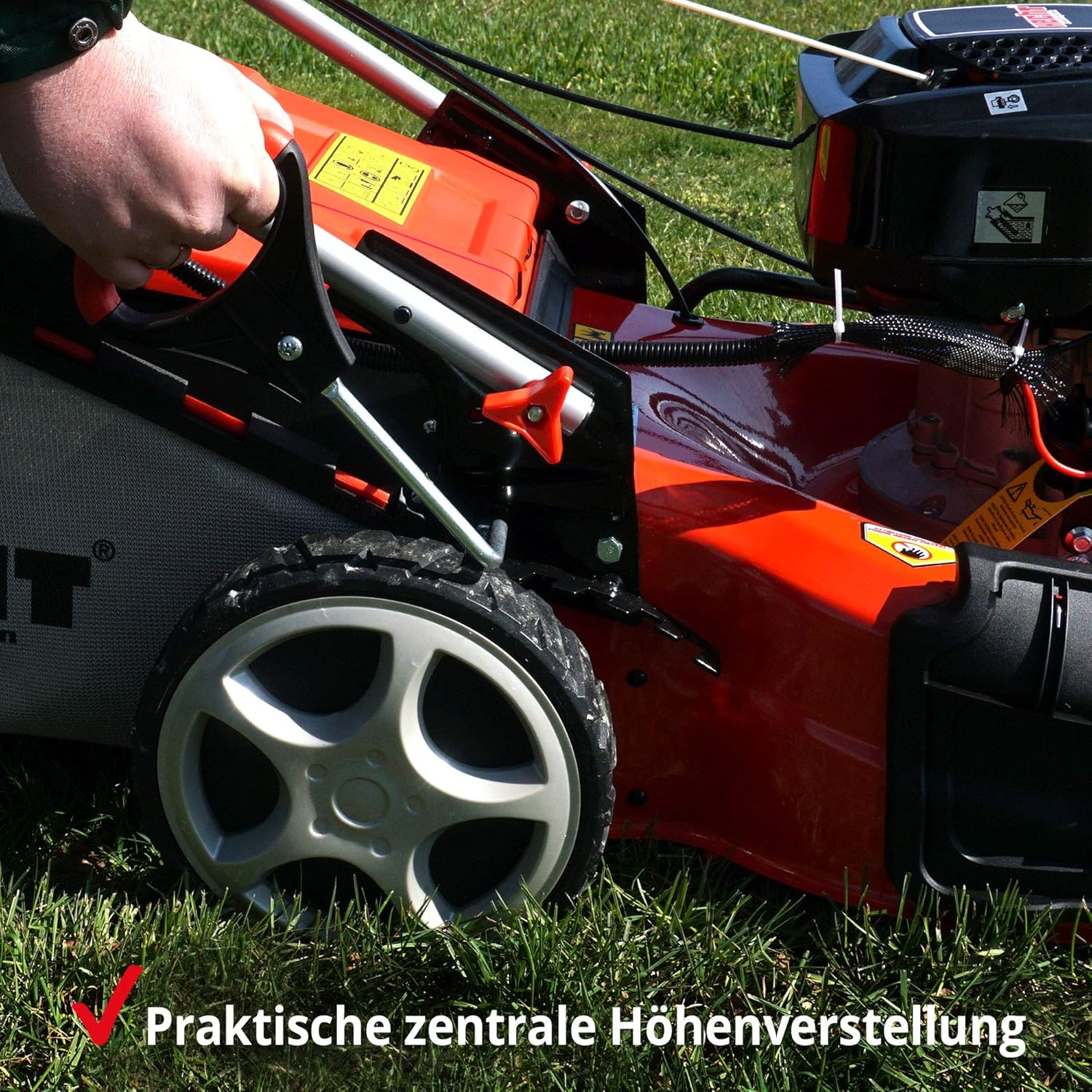 Tagliaerba a benzina HECHT 5-IN-1 – potente motore 4 tempi Eco 4,4 kW (6,0 CV) – avviamento elettrico – larghezza di taglio 53 cm – cesto di raccolta 75 l – trazione – ruote brevettate – mulching