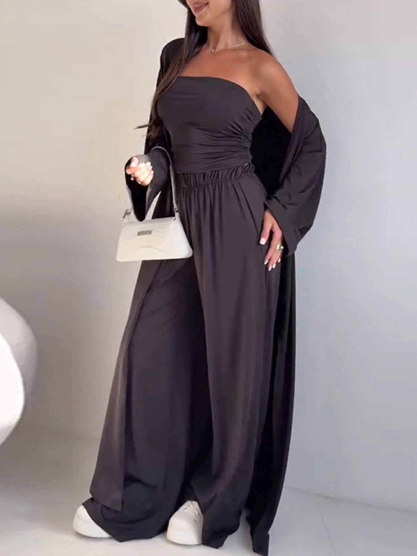 Tube Top & Cardigan & Pants Three Piece Set