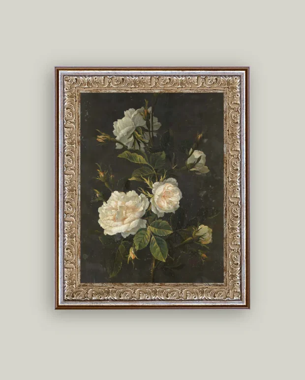 Moody Still Life Roses Framed Antique Inspired Art