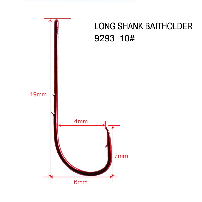 100X Long Shank Baitholder Hooks RED Size 10# Fishing Tackle