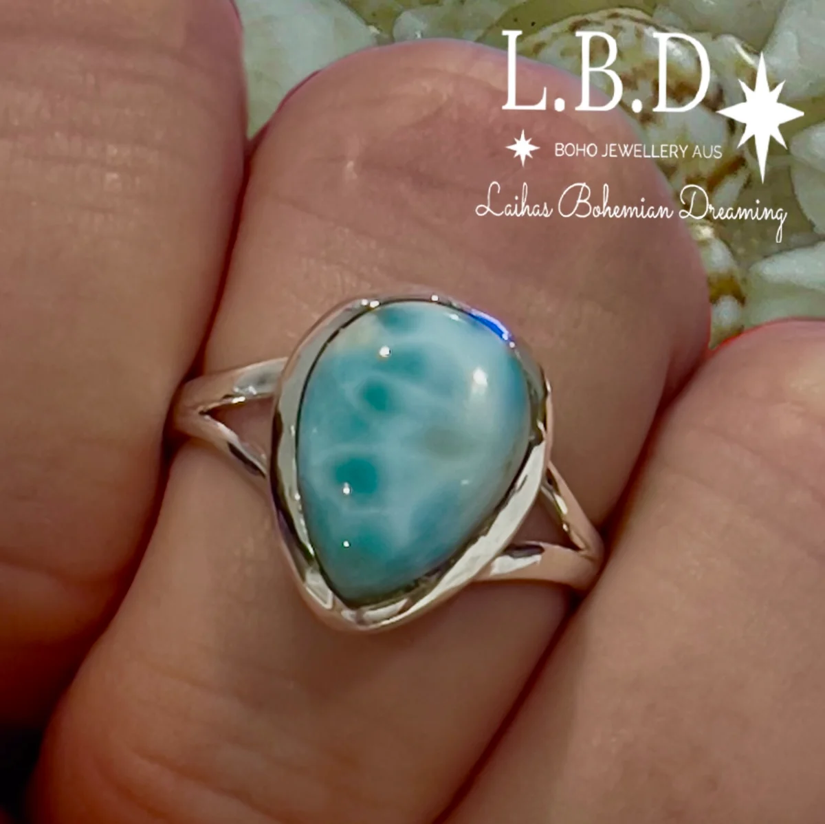 Laihas Handmade Raindrop Larimar Ring