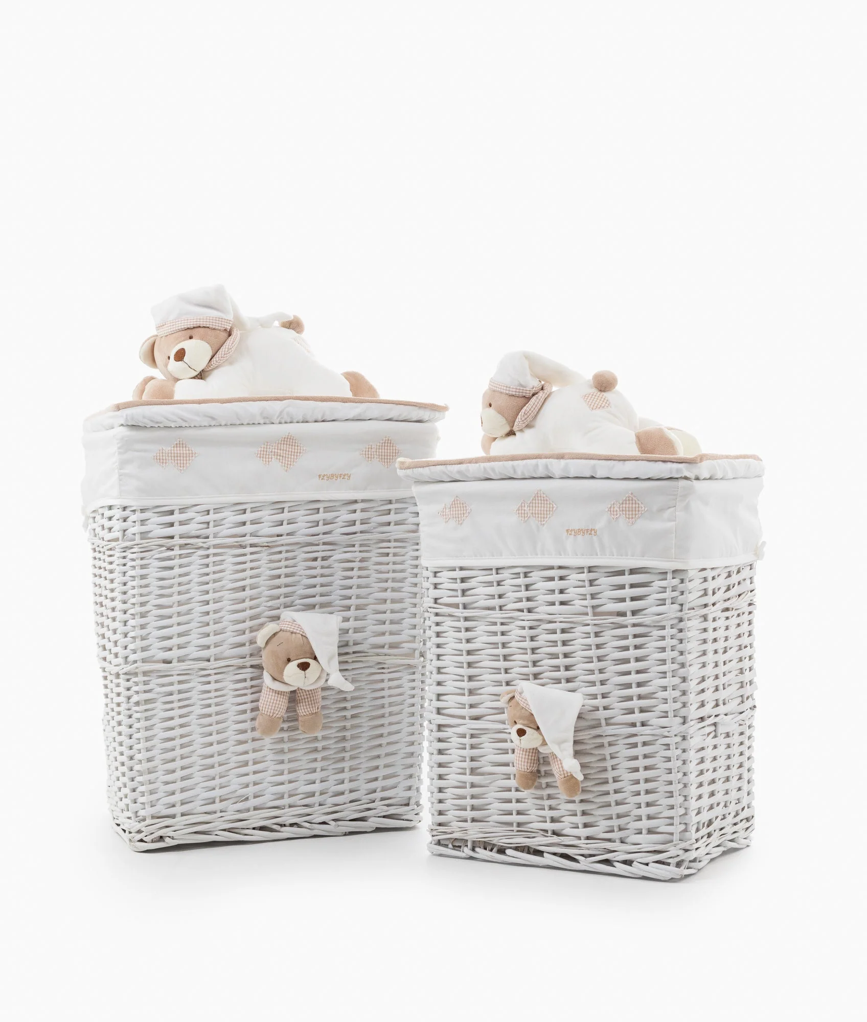 Square Laundry Basket Set | White & Beige