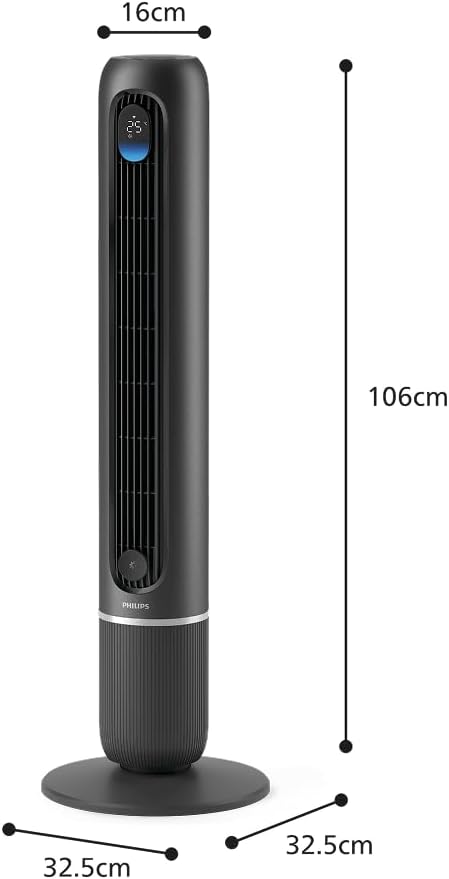 Philips Smarter Turmventilator 7000 Series – 8,4 m/s stark, ultraleise 22 dB, energieeffizient, App & Fernbedienung, Wlan, 12 Stufen, Schlafmodus, Temp‑Anzeige, 12‑h Timer, 80° Oszillation (CX7550/01)