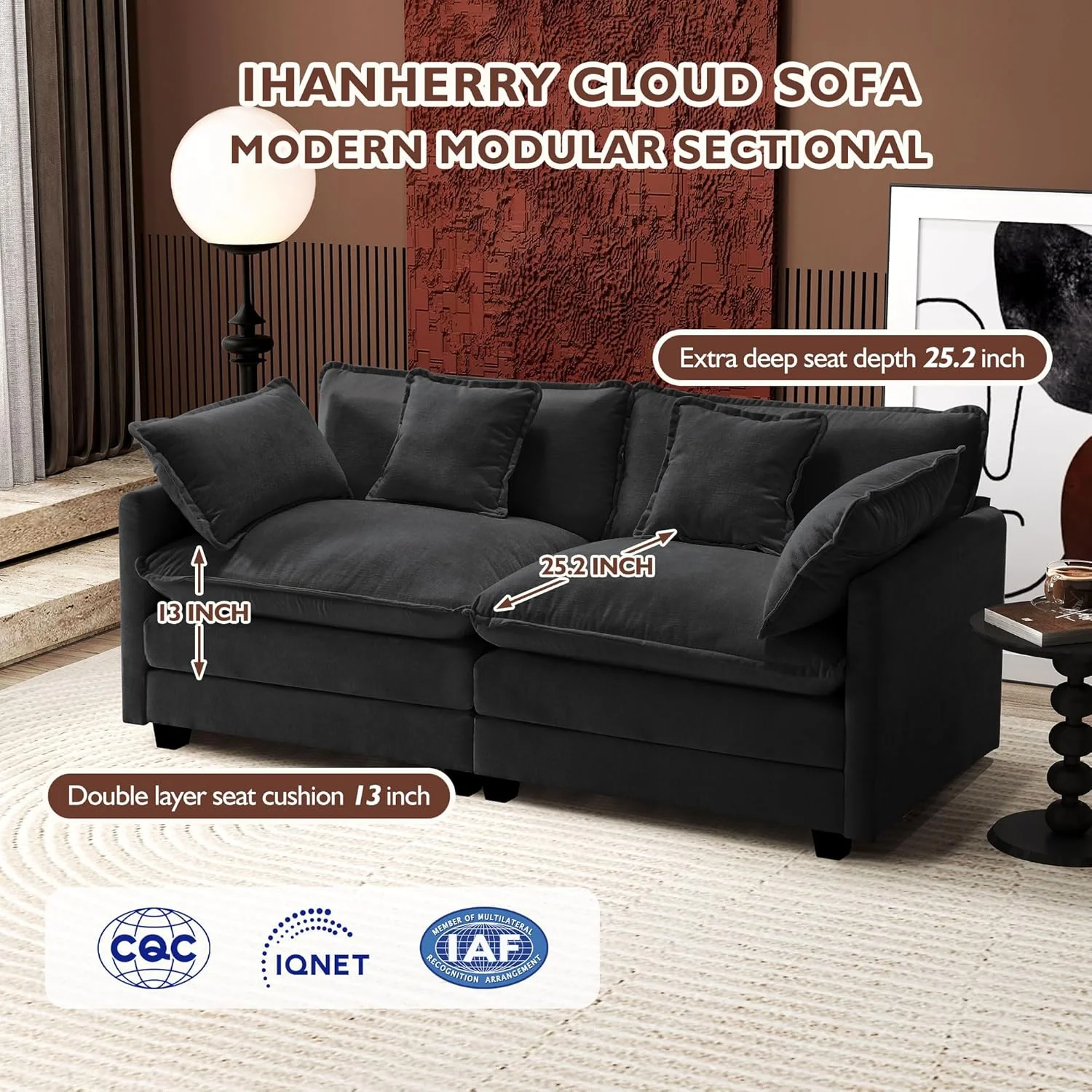 111.4 Inch L-Shaped Modern Sofa Modular Cloud Sofa Ottoman 4-Seater Chenille Deep Seat Sofa