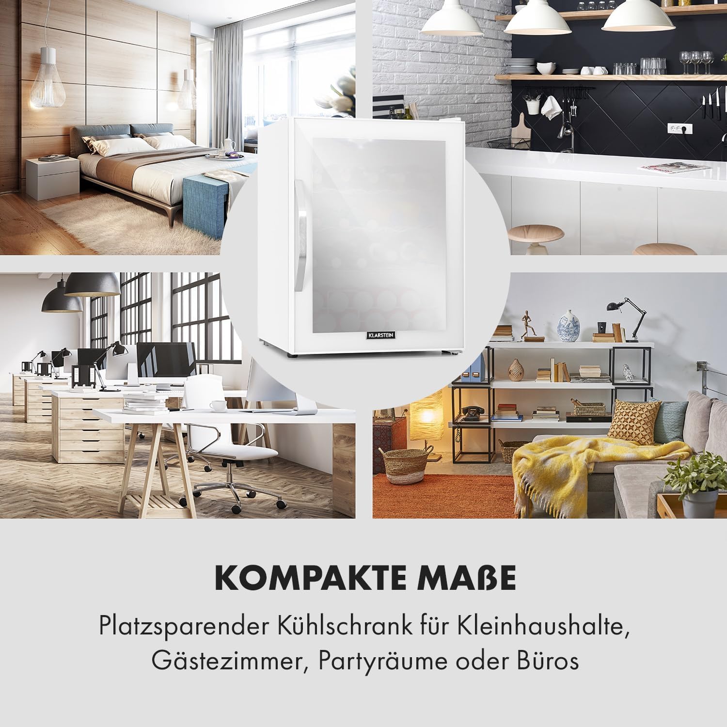 Klarstein Mini Koelkast met Glazen Deur voor Kamer, Drankenkoelkast met Verstelbare Planken, Klein 80 Liter, Indoor/Outdoor Koelkast Stil