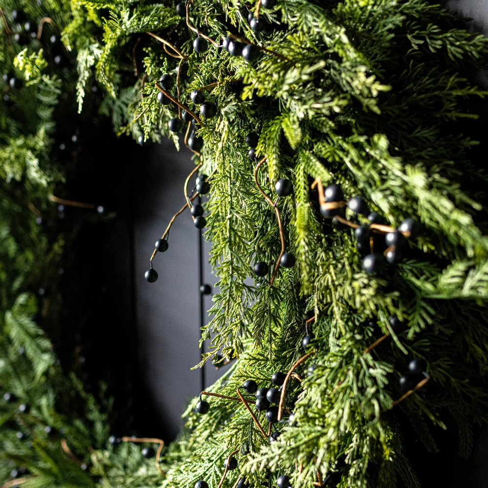 Navy Plum Berry Norfolk Cypress Real Touch Wreath - 34