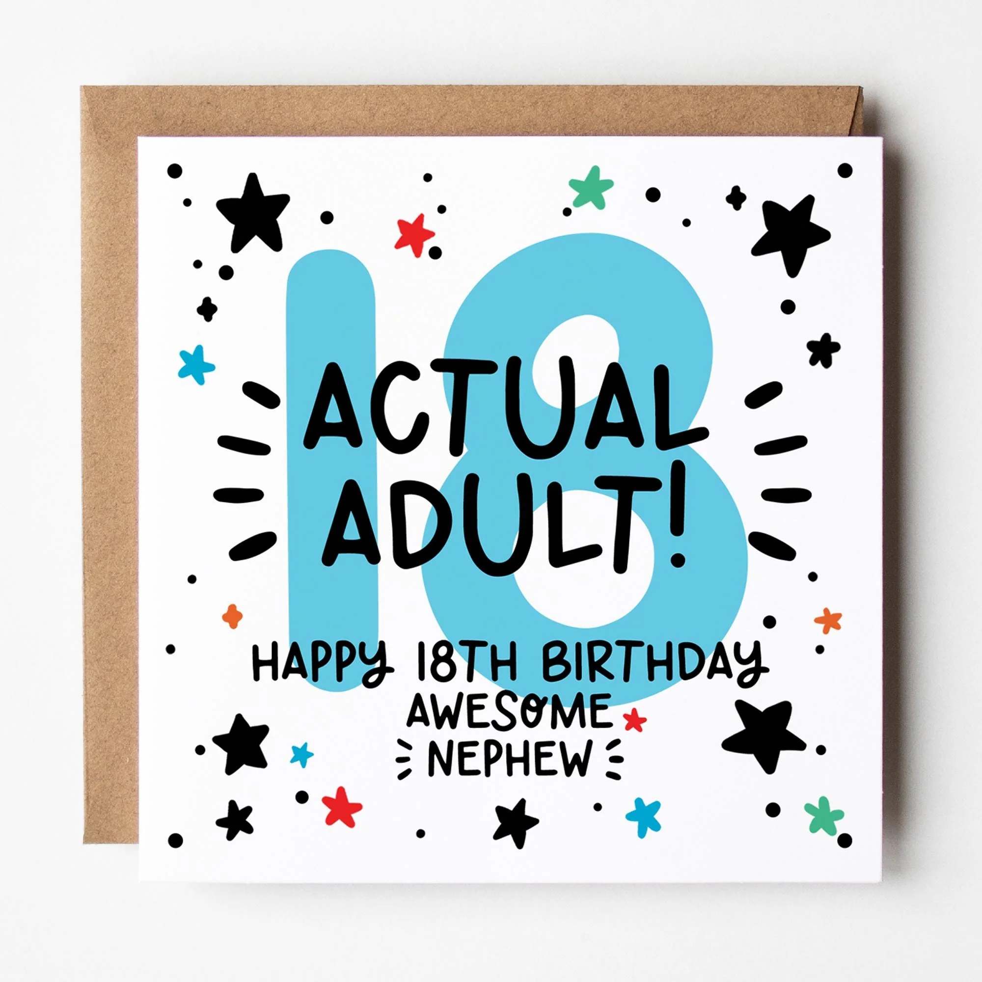 Nephew 18th Birthday Card; with Kraft Envelope