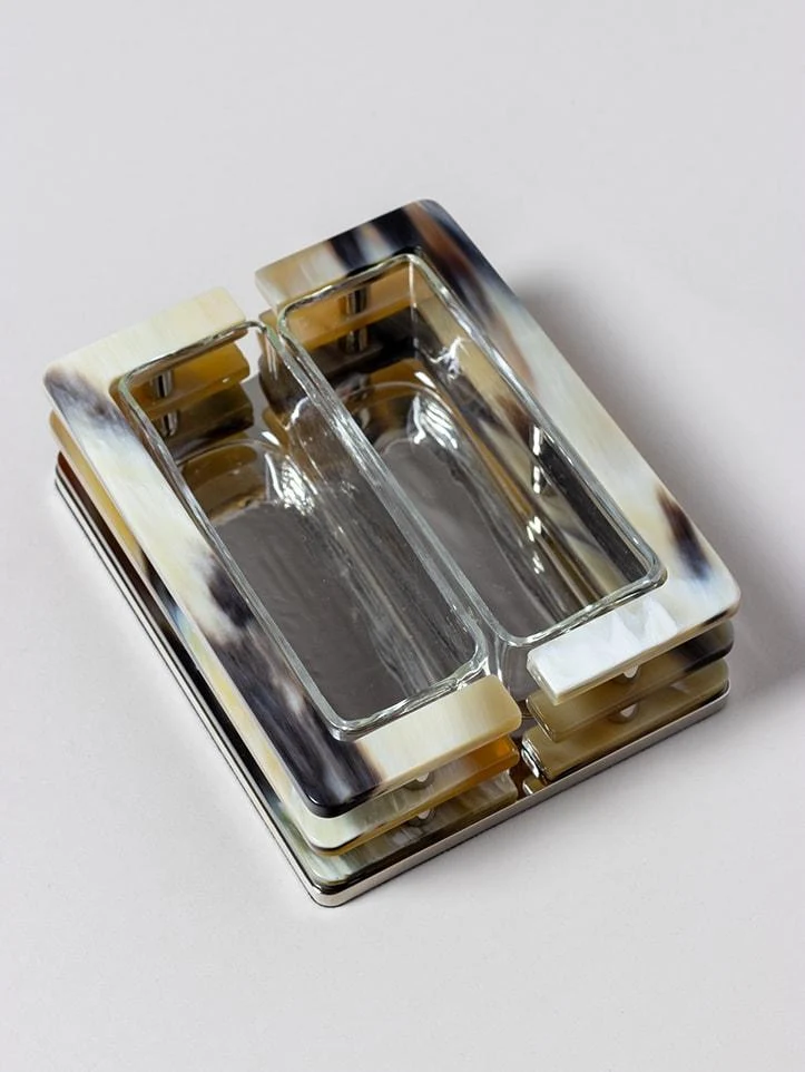 Natural Horn Snack Bowl with Dual Glass Bowl