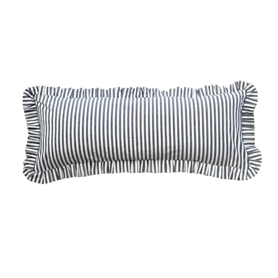 Ruffle Bolster Cover Charcoal Stripes