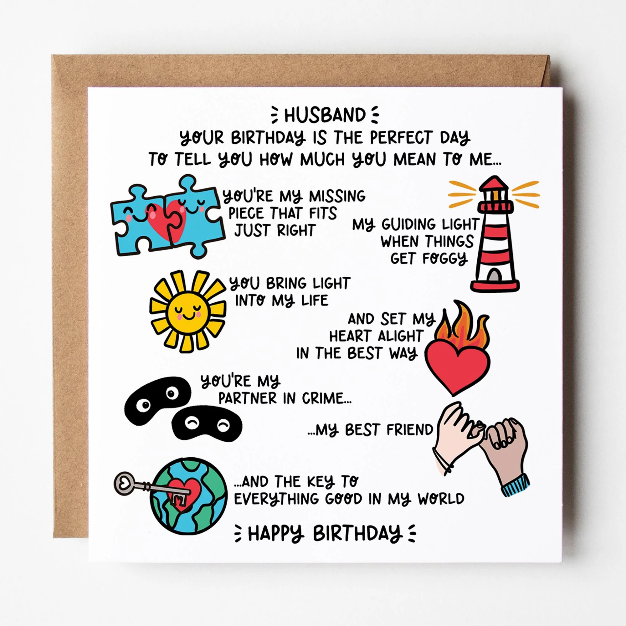 Happy Birthday Card for Husband: Sentimental and Heartfelt with Kraft Envelope