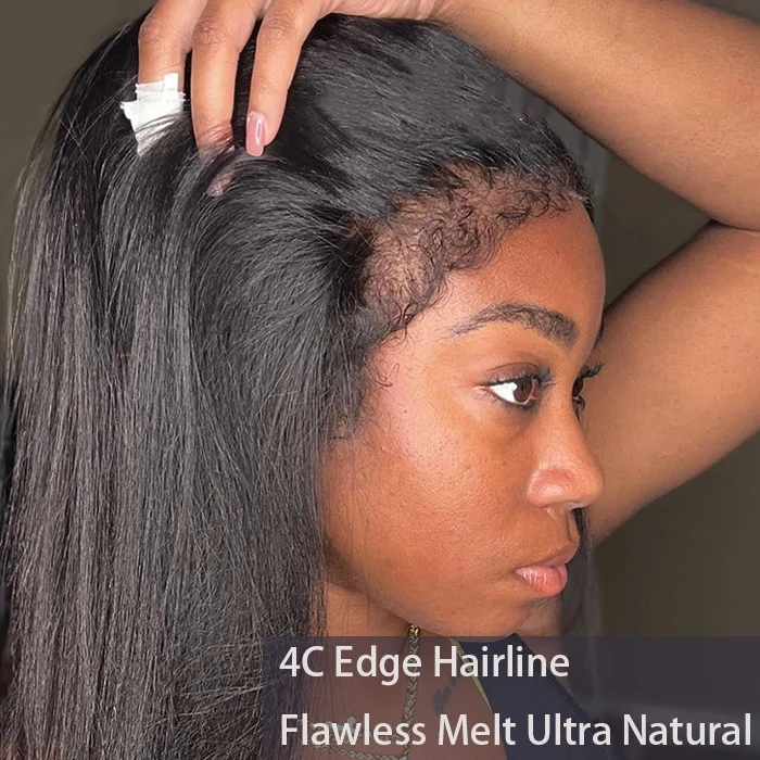 4C Edge Hairline Straight Hair 13x4 HD Lace Front Wig with Curly Edges Baby Hair Wigs