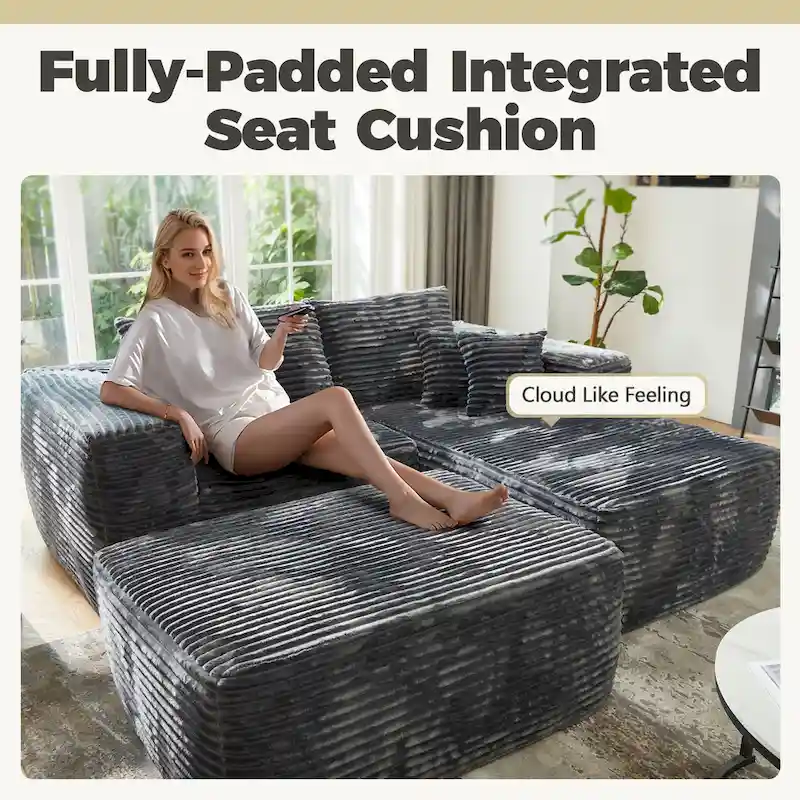 HOOOWOOO Modern Plush Sectional Sofa L-shaped Couch with Removable Ottoman