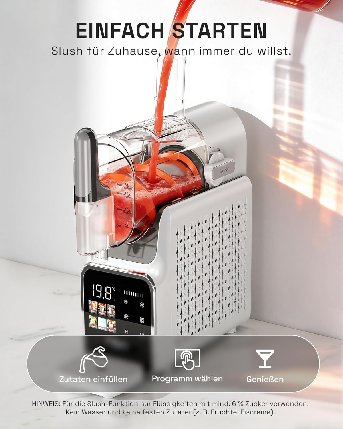 HBN Slush Maschine 2L Softeismaschine für Zuhause mit Selbstreinigende, kein Eis nötig, 6 Programme für Slushies, Cocktails, Margaritas, Frappés & Milchshakes