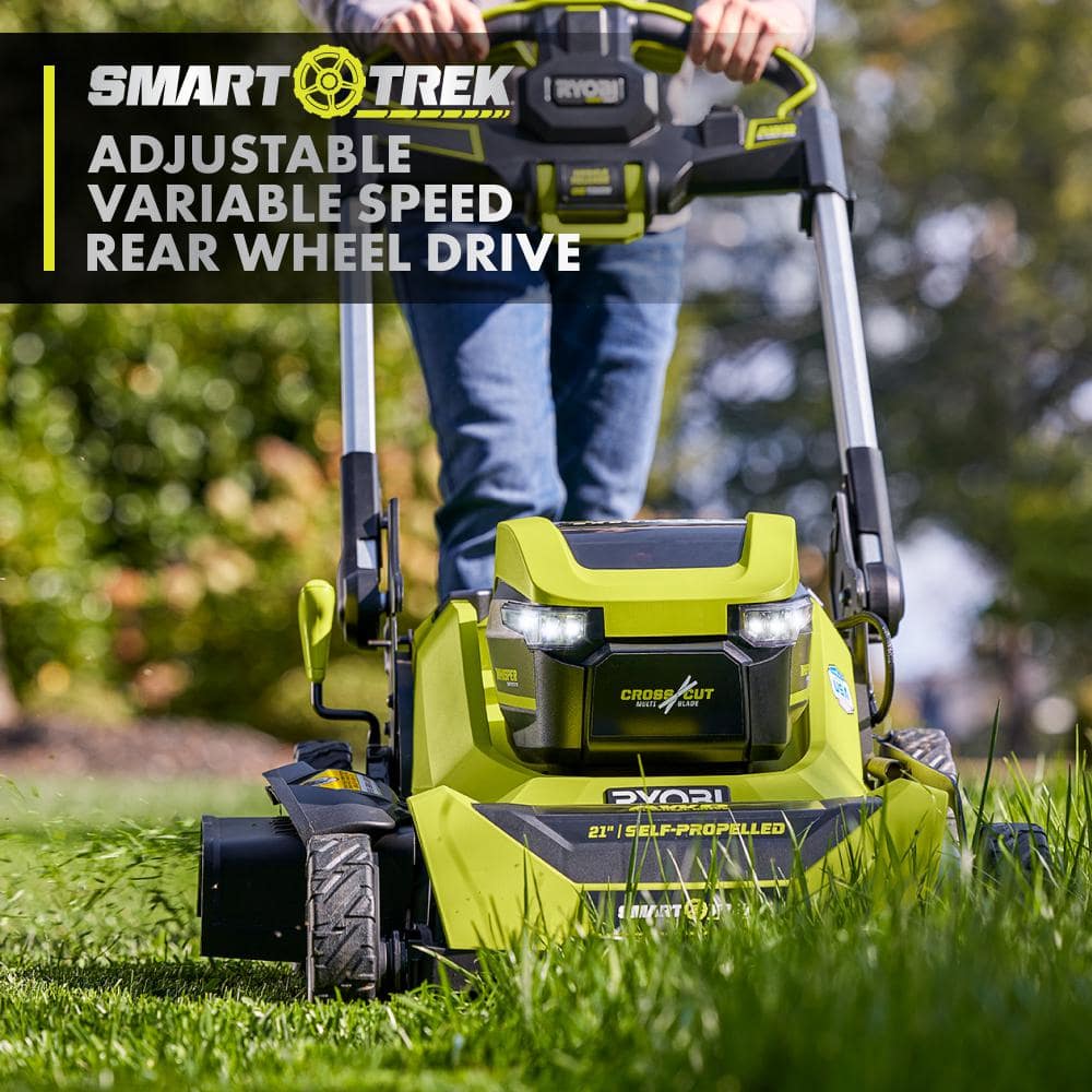 Ryobi 40V HP Brushless 21-in Self-Propelled AWD Lawn Mower �� Whisper Series �� Includes (2) 6.0Ah Batteries and Charger