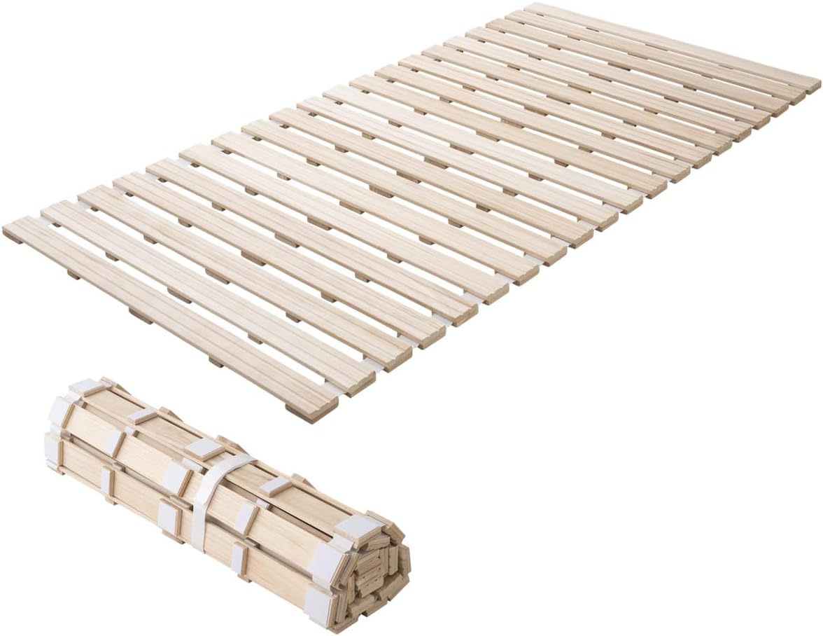 EMOOR Rolllatten Futonbett Einzel Größe (100 x 200 cm), Franco-ROLL für Japanische Boden-Futon-Matratze, Holz Paulownia Boden Unlackiert Natürlich Schlafbettwäsche Gäste Tatami-Matte