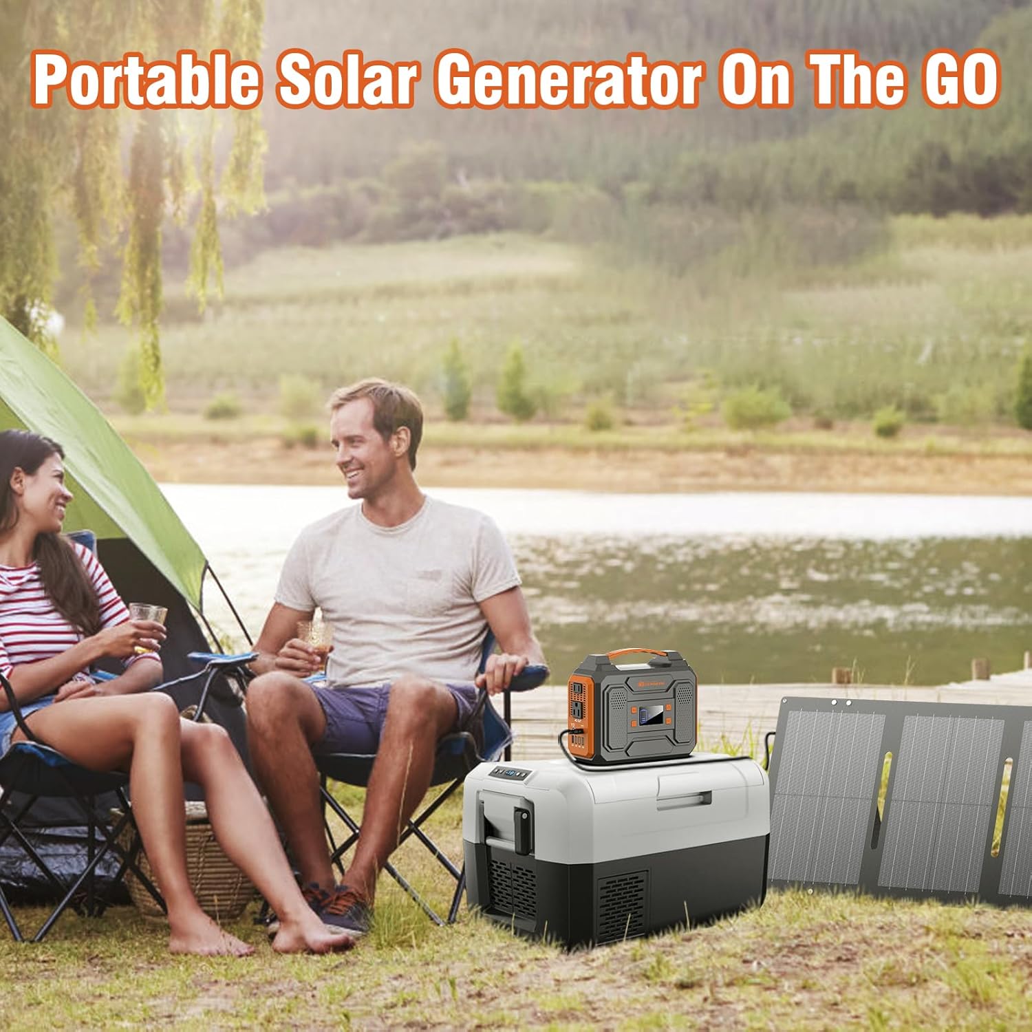 Portable Solar Generator with Panels  300W Power Station with Solar Panel 60W  110V AC Outlet Solar Power Pack Generator  Camping 65W Power Bank with DC for Laptop Smart Device RV Outdoor