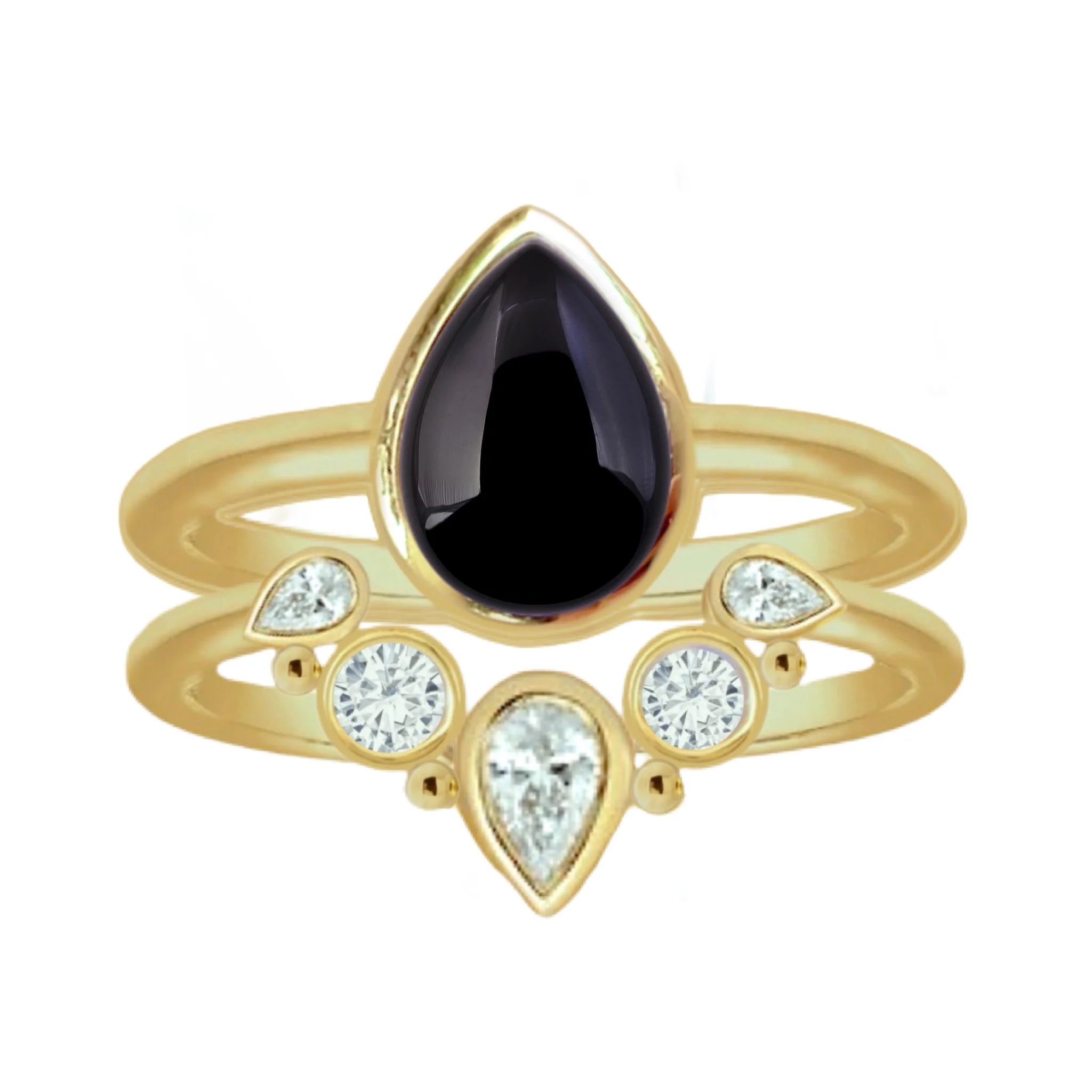 Laihas Queen Of Cups Gold Topaz and Onyx Ring Set