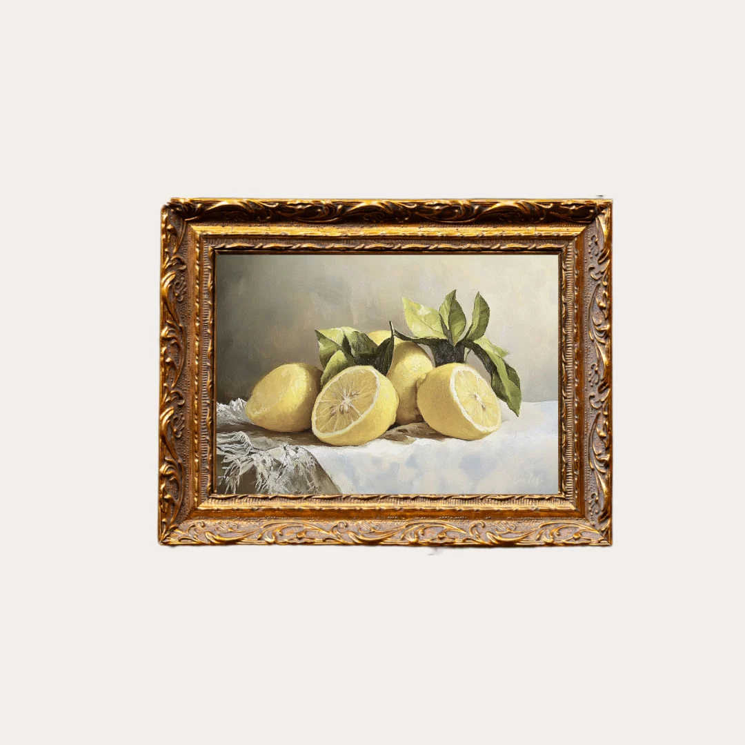 Muted Lemon Citrus | French Brass Inspired Gold Mould Framed Art