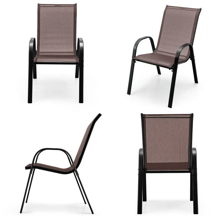 4 Pieces Stackable Patio Dining Chairs Set with Armrest - 29 x 21.5 x 35.5 (L x W x H)