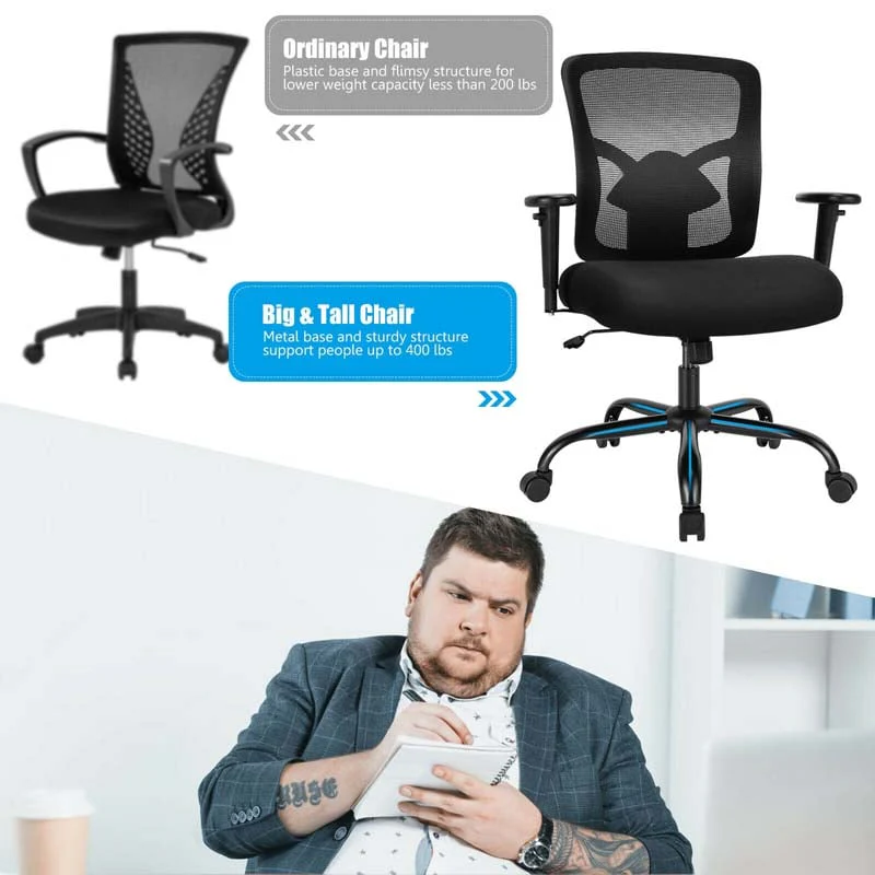 400 Lbs Mesh Big Amp Tall Office Chair Ergonomic Executive Chair Rolling Swivel Computer Task Chair - Comfortable And Ergonomic Design