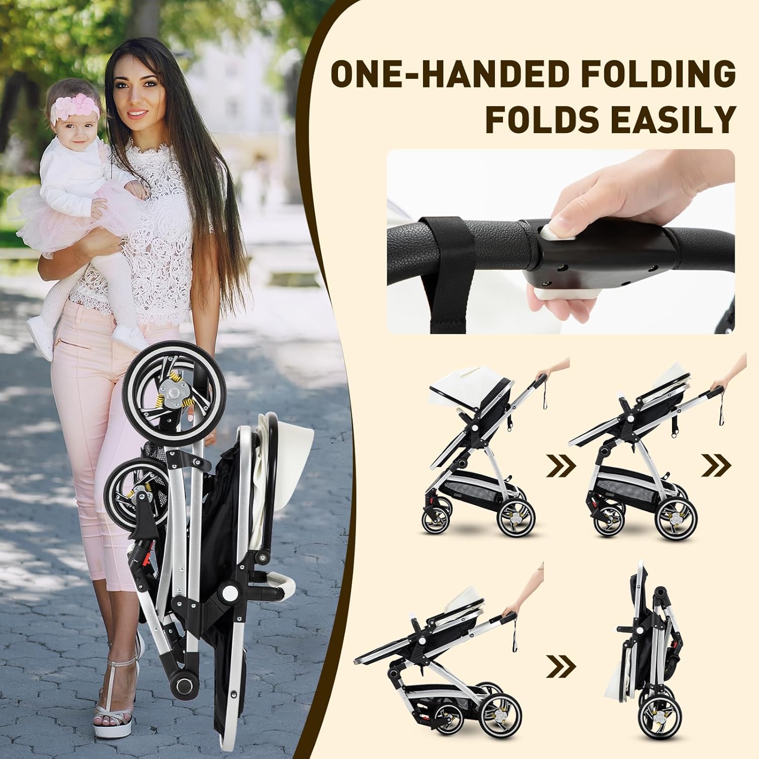 Gcarebb 3 in 1 Kinderwagen, Buggy Mit Auto Babyschale, Mit Höhenverstellbarer Kinderwagen Komplettset, KombiKinderwagen Mit Aluminiumrahmen für Neugeborene 0-4 Jahre