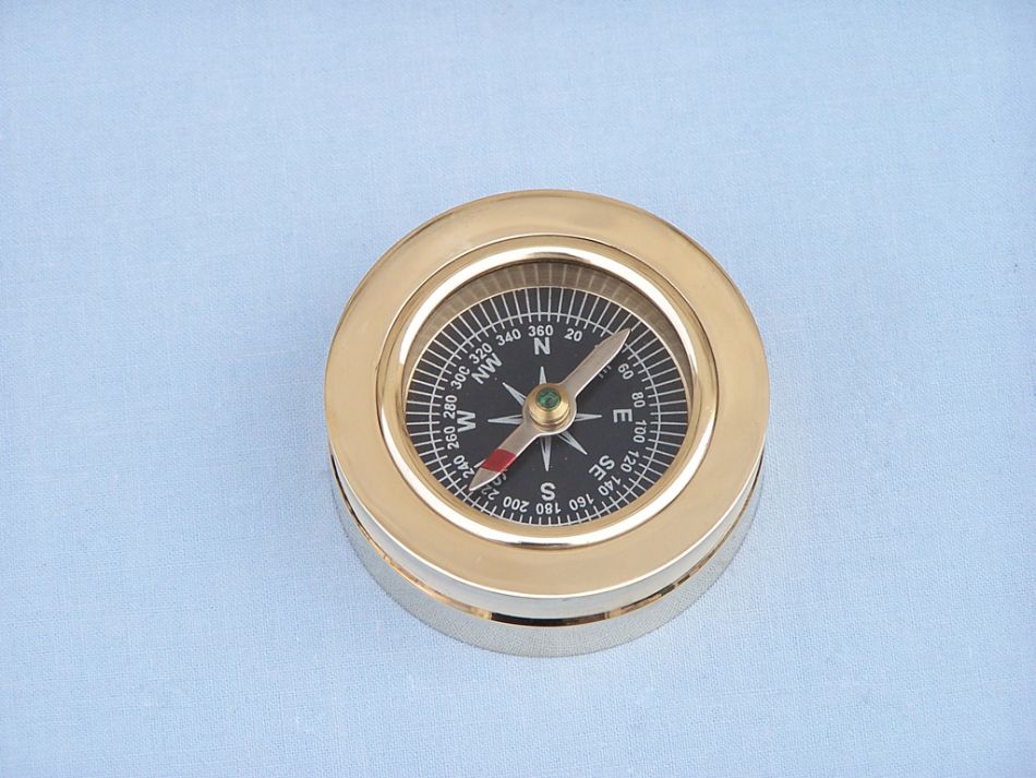 Brass Paperweight Compass with Rosewood Box