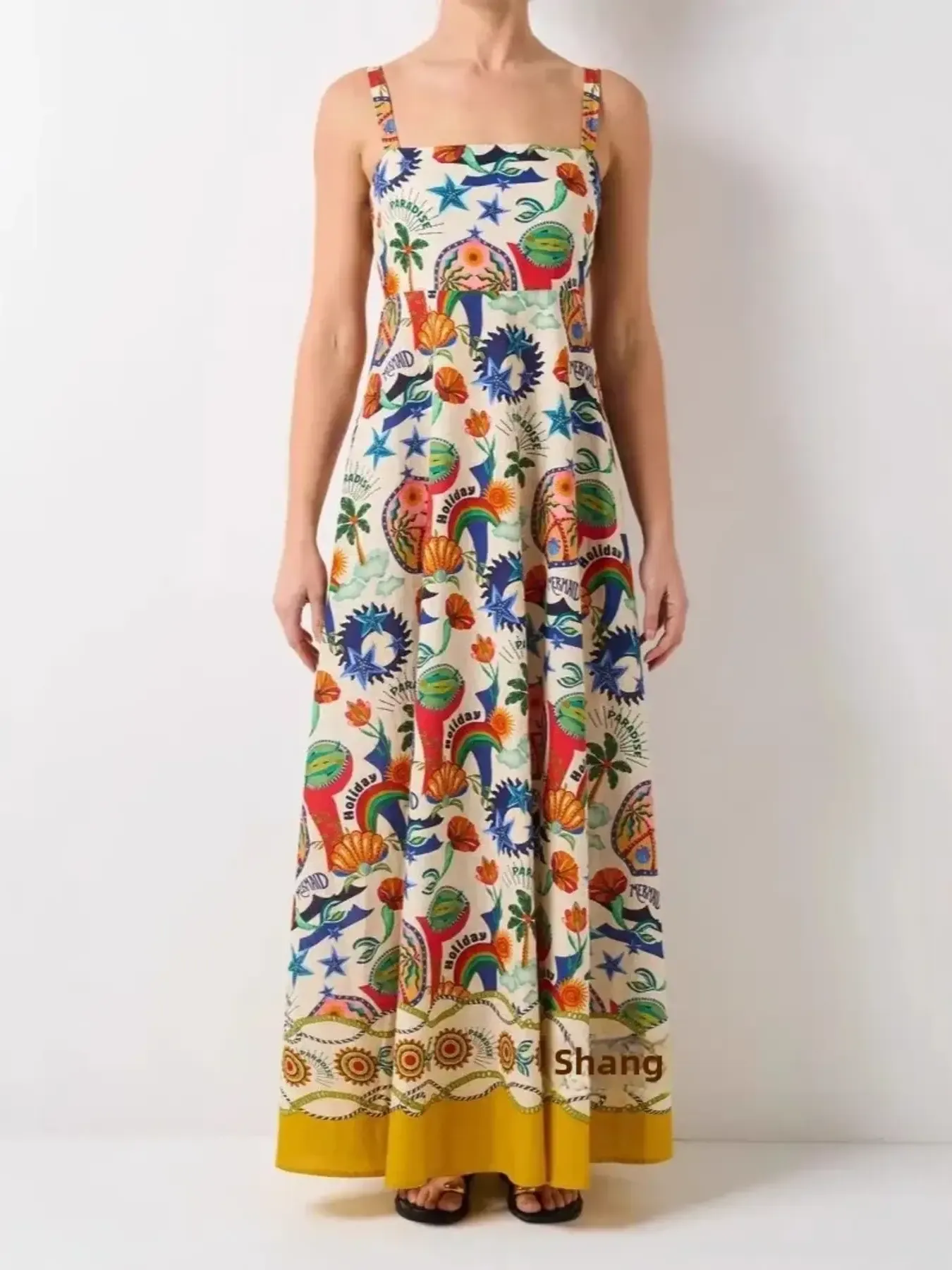 Printed Square Neck Maxi Cami Dress