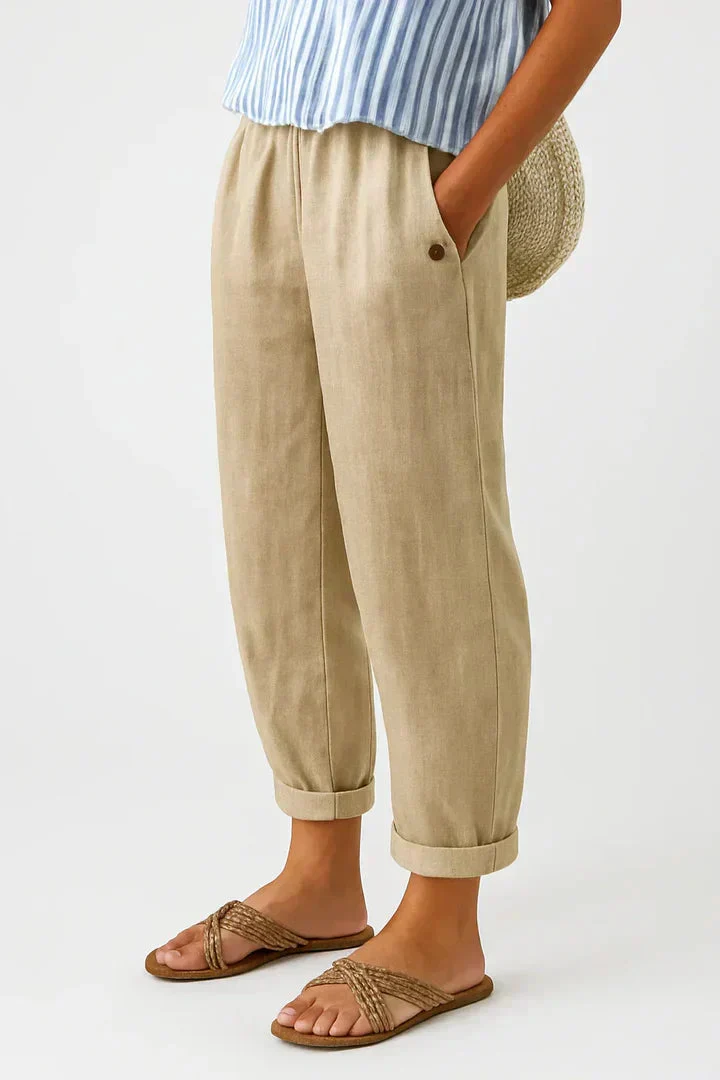 Women��s Relaxed Straight-Leg Trousers Lightweight Cotton Blend