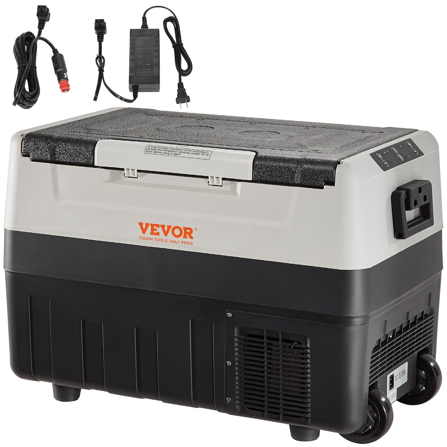 VEVOR Car Refrigerator, 55 Litres Portable Double Zone Refrigerator Compressor for Camping with Handle and Wheels, 0.6 kW.h from -20 °C to 10 °C Adjustable Electric Thermal Fridge for Boat Truck