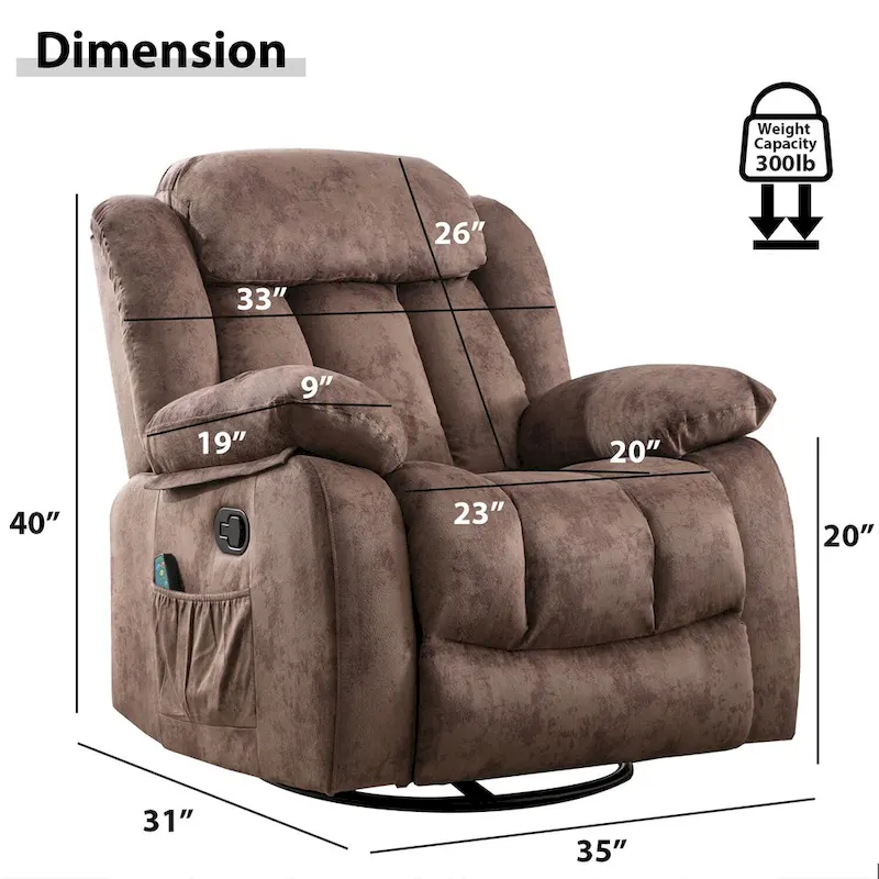 360 Rotatable Swing Manual Massage Rocker Recliner With Heat And Vibration