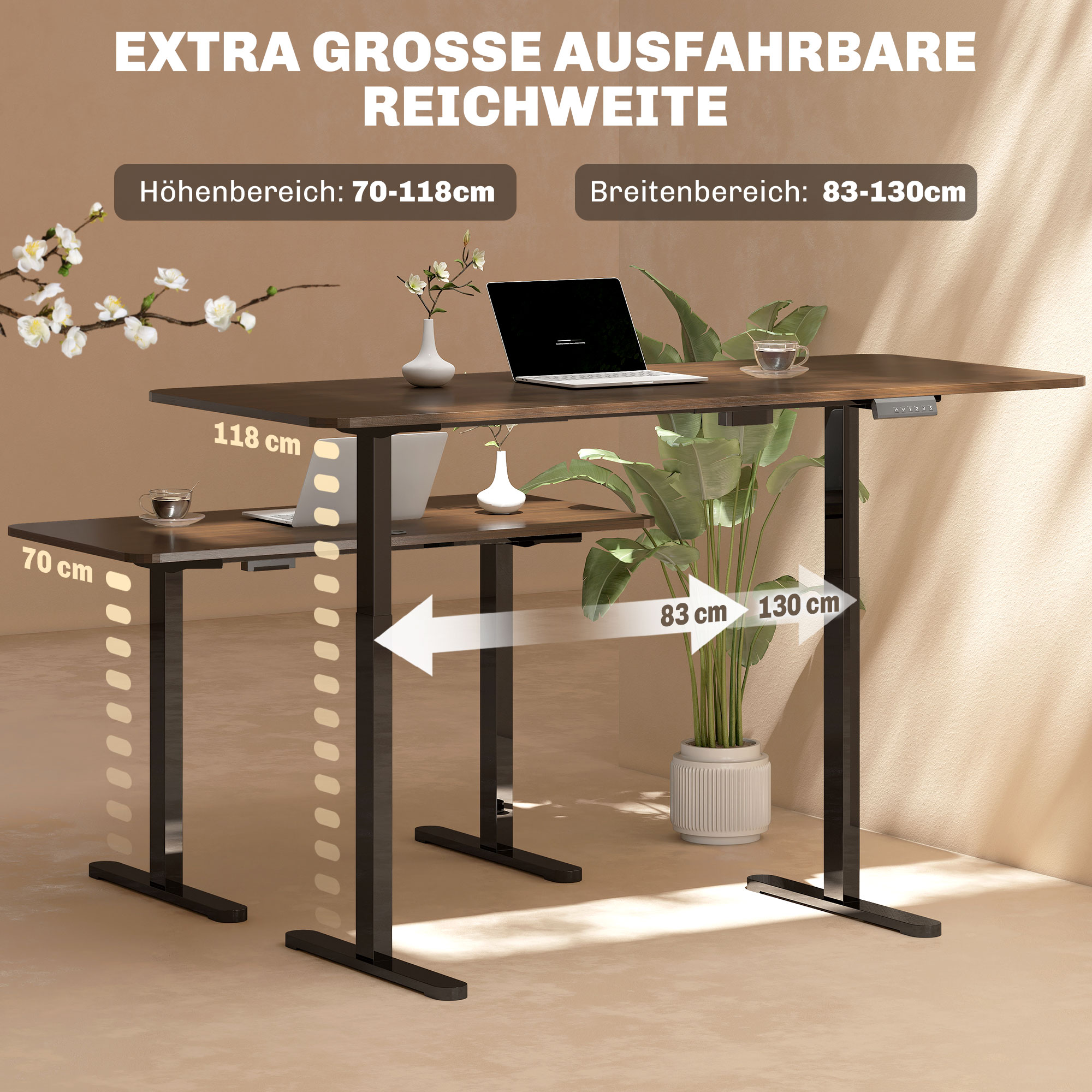 HOMCOM Elektrisch Verstelbaar Bureaubladframe, In Hoogte Aanpasbaar met Geheugenfunctie, Staal, Zwart