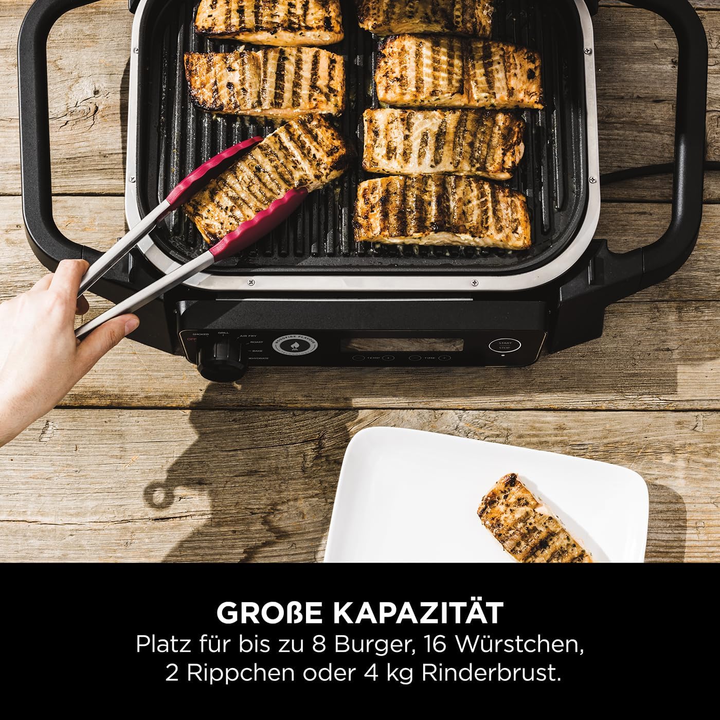 Ninja Woodfire Electric BBQ Grill & Smoker & Air Fryer, 7-in-1 Outdoor BBQ Grill, Air Fry, Smoke, Roast, Bake and more, Weather Resistant, Non-Stick, Portable, Electric, Grey/Black OG701EU